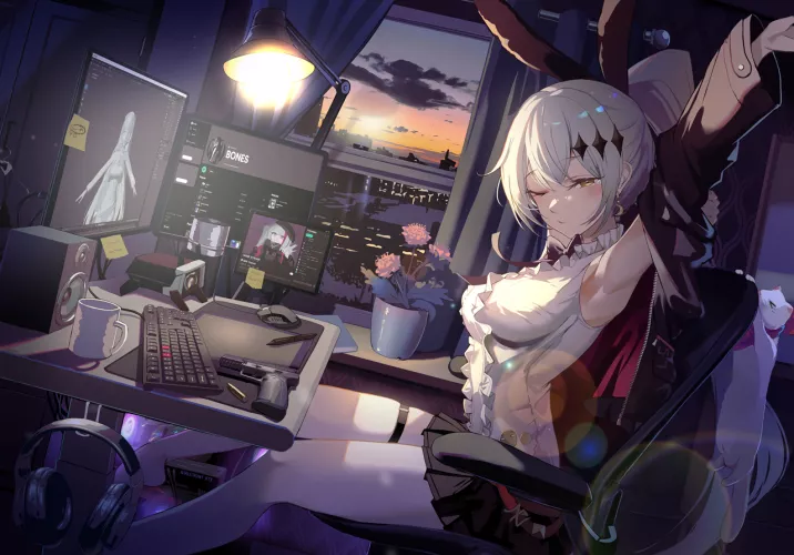 FN Five-seveN in front of the PC (NIAC) [Girls' Frontline]