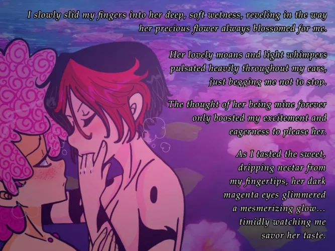 [Original][Our Little Universe] Snatch her soul and taste it! 😮‍💨❤️‍🔥 LOL But anyway, this is just another erotica prose piece of mine with my characters Ruby and Rosa from my sapphic graphic novel series, Our Little Universe 💜