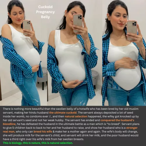 Cuckold Pregnant Belly is the most beautiful thing ever. The bull's seed has conquered her body, ended husband's bloodline, but still made the husband a proud cuckold father.