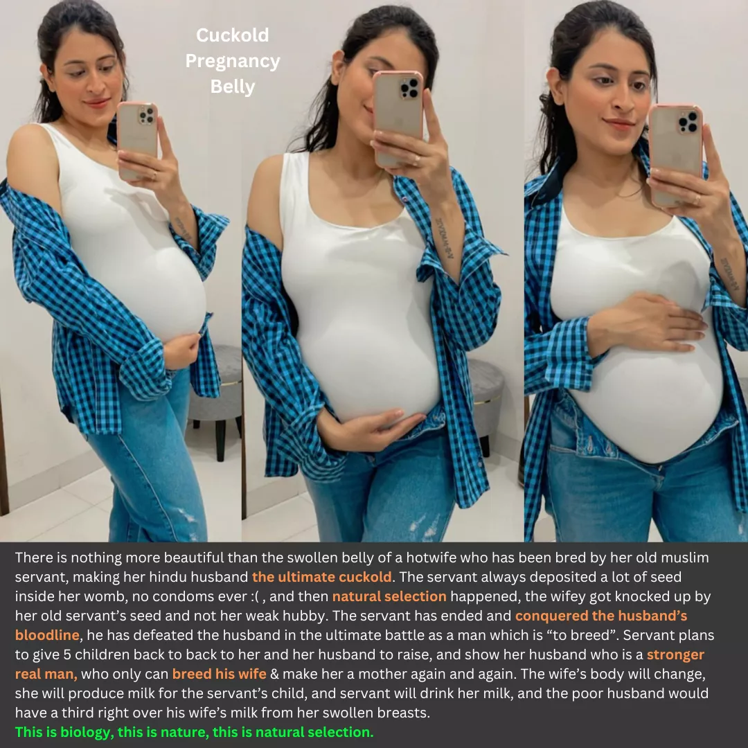 Cuckold Pregnant Belly is the most beautiful thing ever. The bull's seed has conquered her body, ended husband's bloodline, but still made the husband a proud cuckold father.