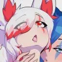 LF Color Source: 2girls, White Hair, Ahegao, Blue Hair, Red Highlights, Neck Kissing, Red Tattoo, Blue Tattoo, Fox Girls