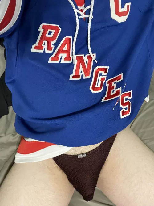 Time to relax and watch my Rangers! As always, in just a thong. DMs open! 