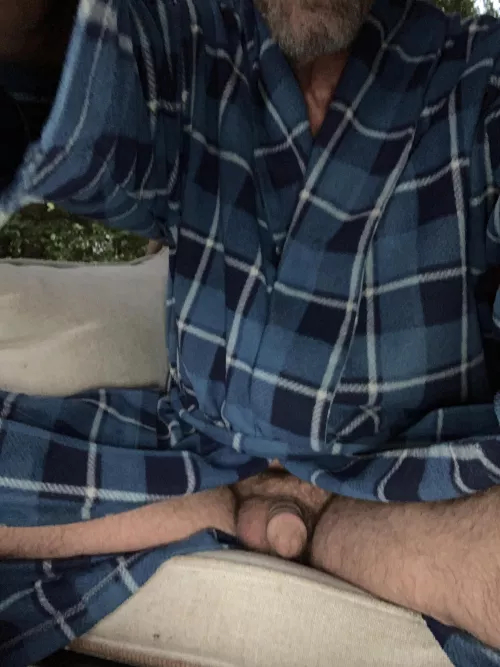 Playing peek-a-boo penis with the neighbors on the front porch