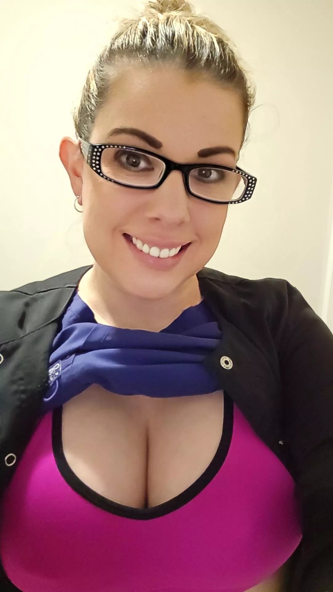 At work under scrubs cleavage 