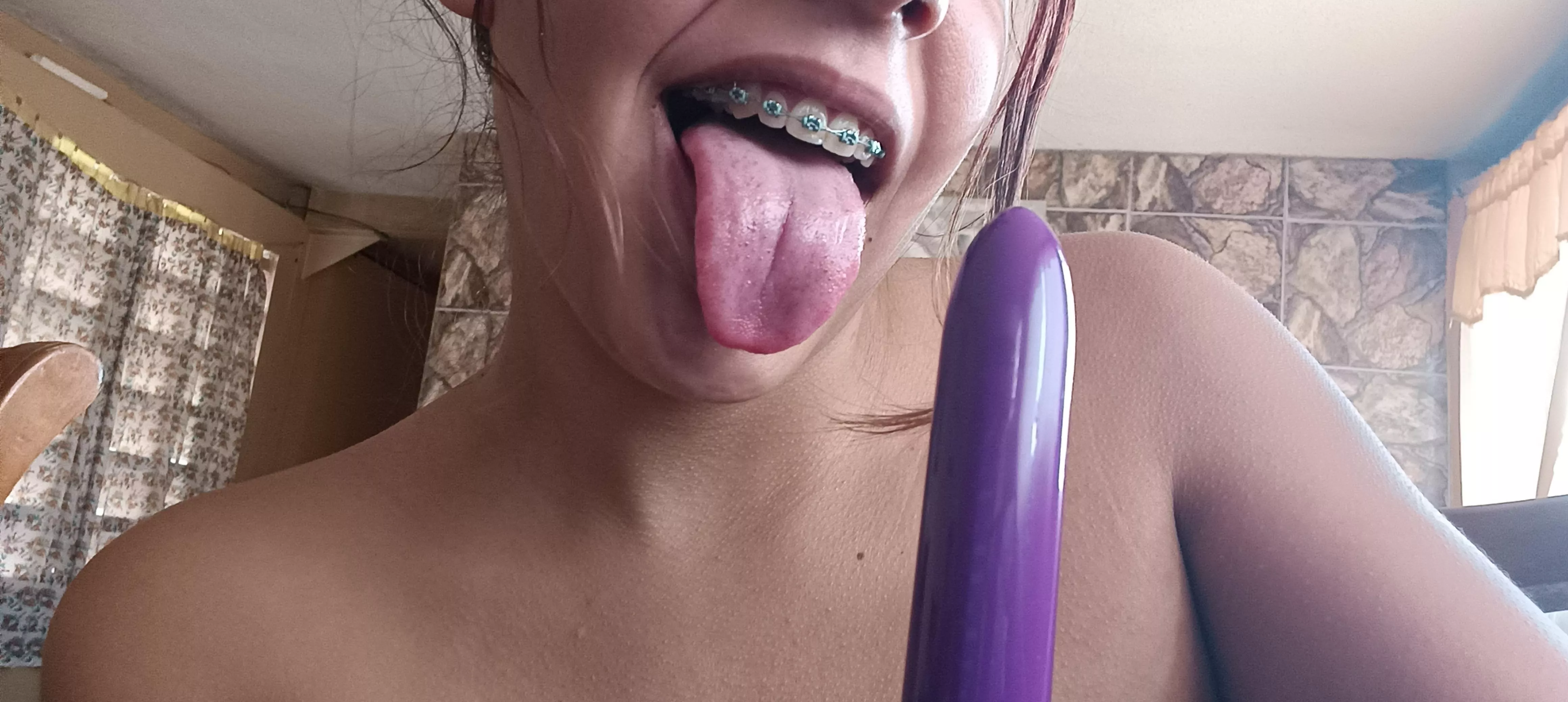 My tongue is so wet that my dildo will go in easily 