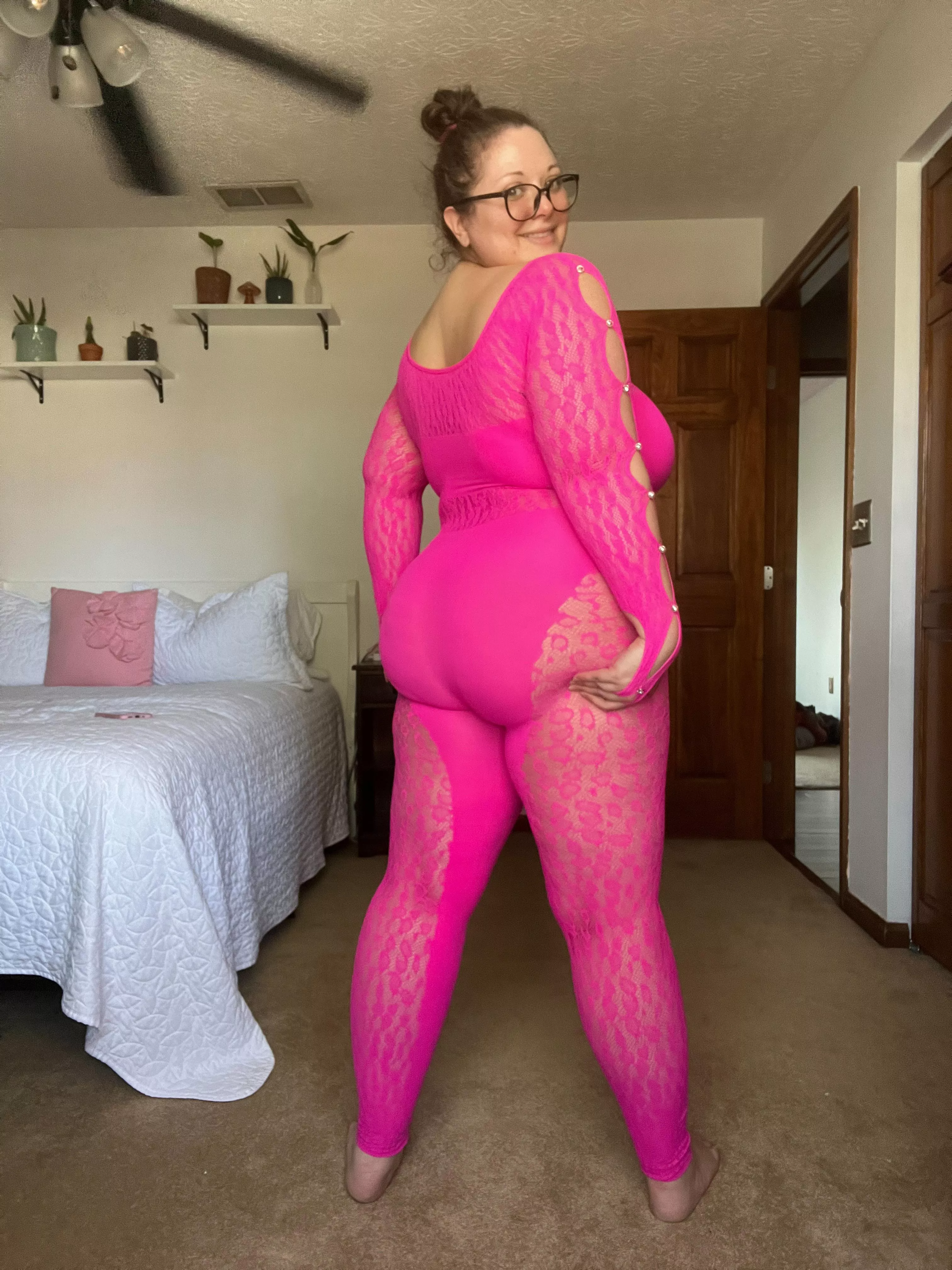 Trying on a new body stocking 