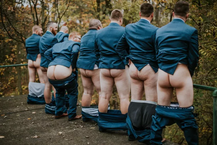 A pee break for the groomsmen