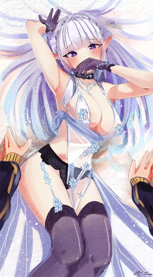 Emilia in the Royal Icing outfit from Fate Grand Order. (Commission drawn by @Onisereru)