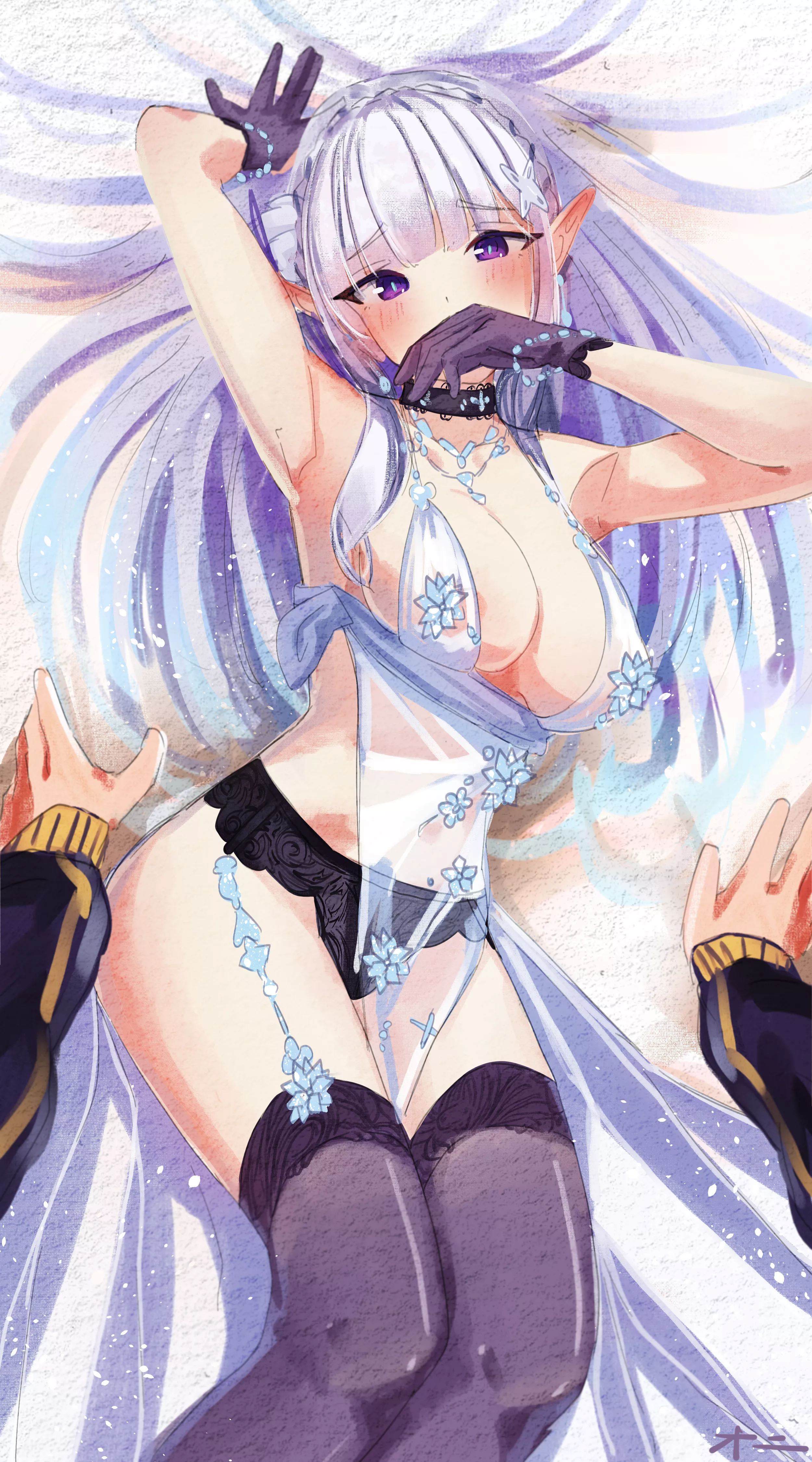 Emilia in the Royal Icing outfit from Fate Grand Order. (Commission drawn by @Onisereru)