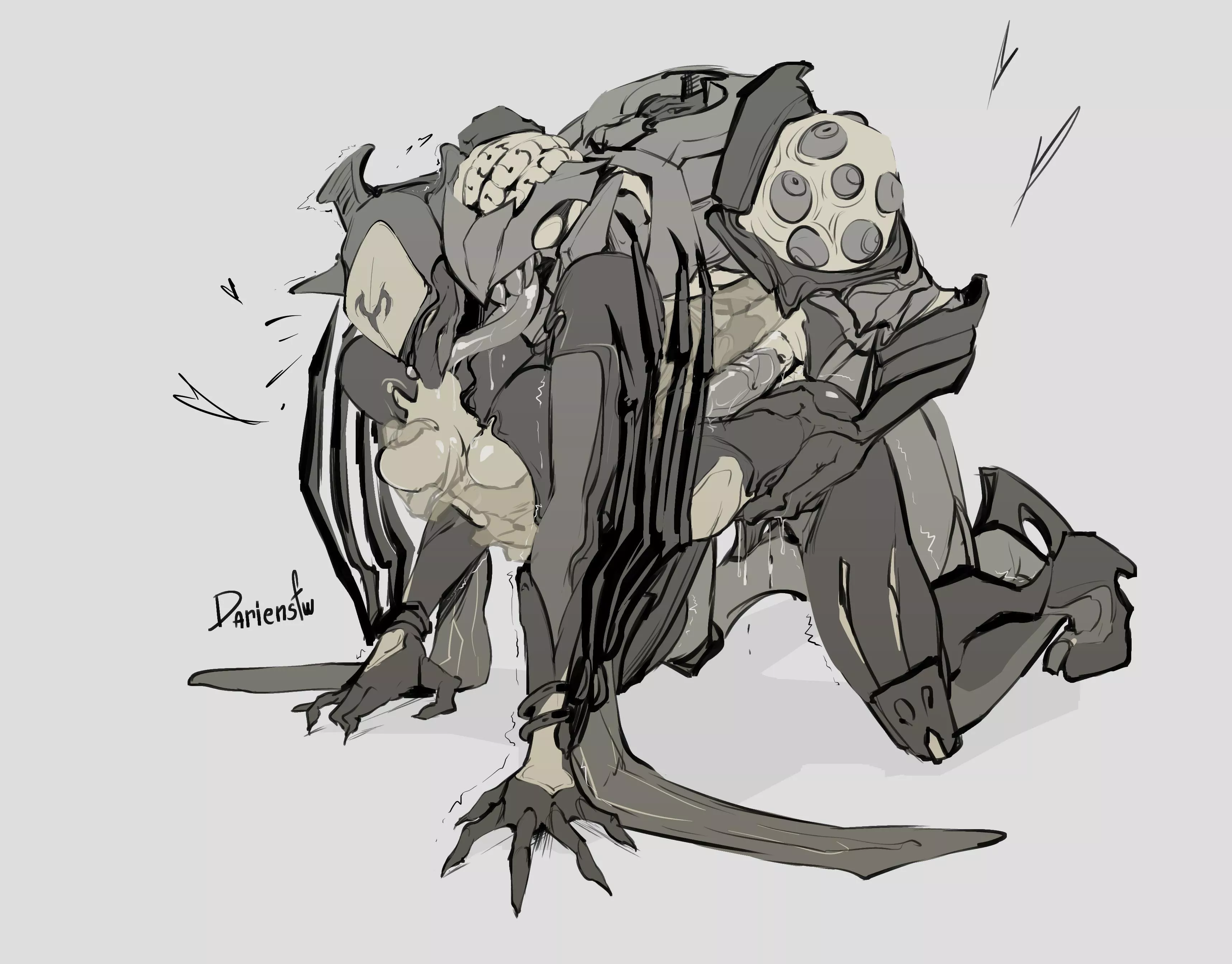 [Garuda] [Nidus Phryke] (@_darienene on Twitter) Nidus squeezing Garuda while making her feel his monster cock.