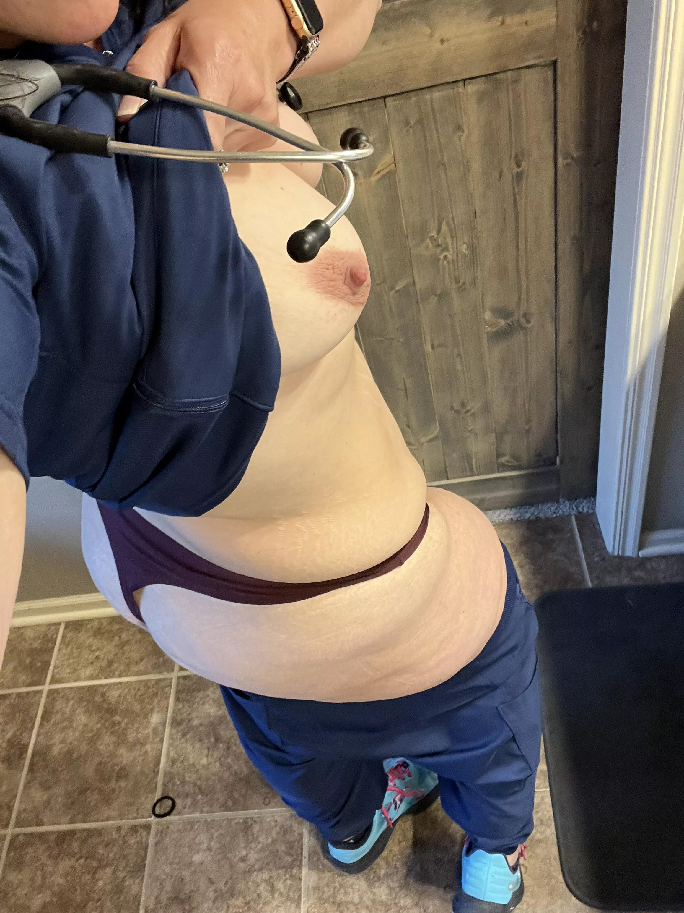 Getting ready for my shift, check the outfit