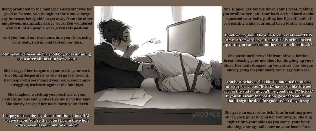 Hell of a Promotion (Artist: Madchaxxx) [Femdom] [Office] [Straight] [Edging] [Bondage]