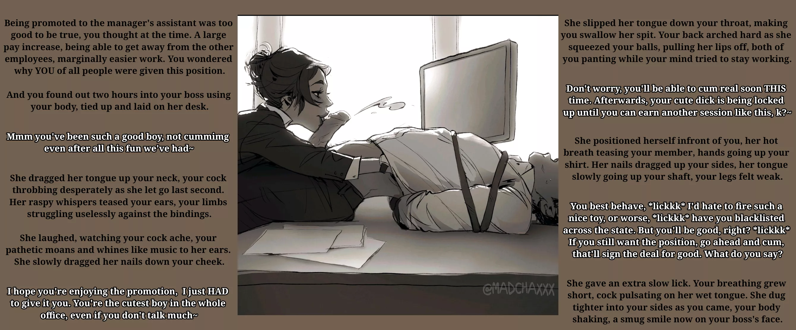 Hell of a Promotion (Artist: Madchaxxx) [Femdom] [Office] [Straight] [Edging] [Bondage]