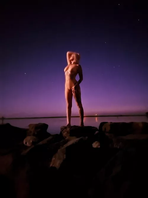 Nudey night on the beach rocks
