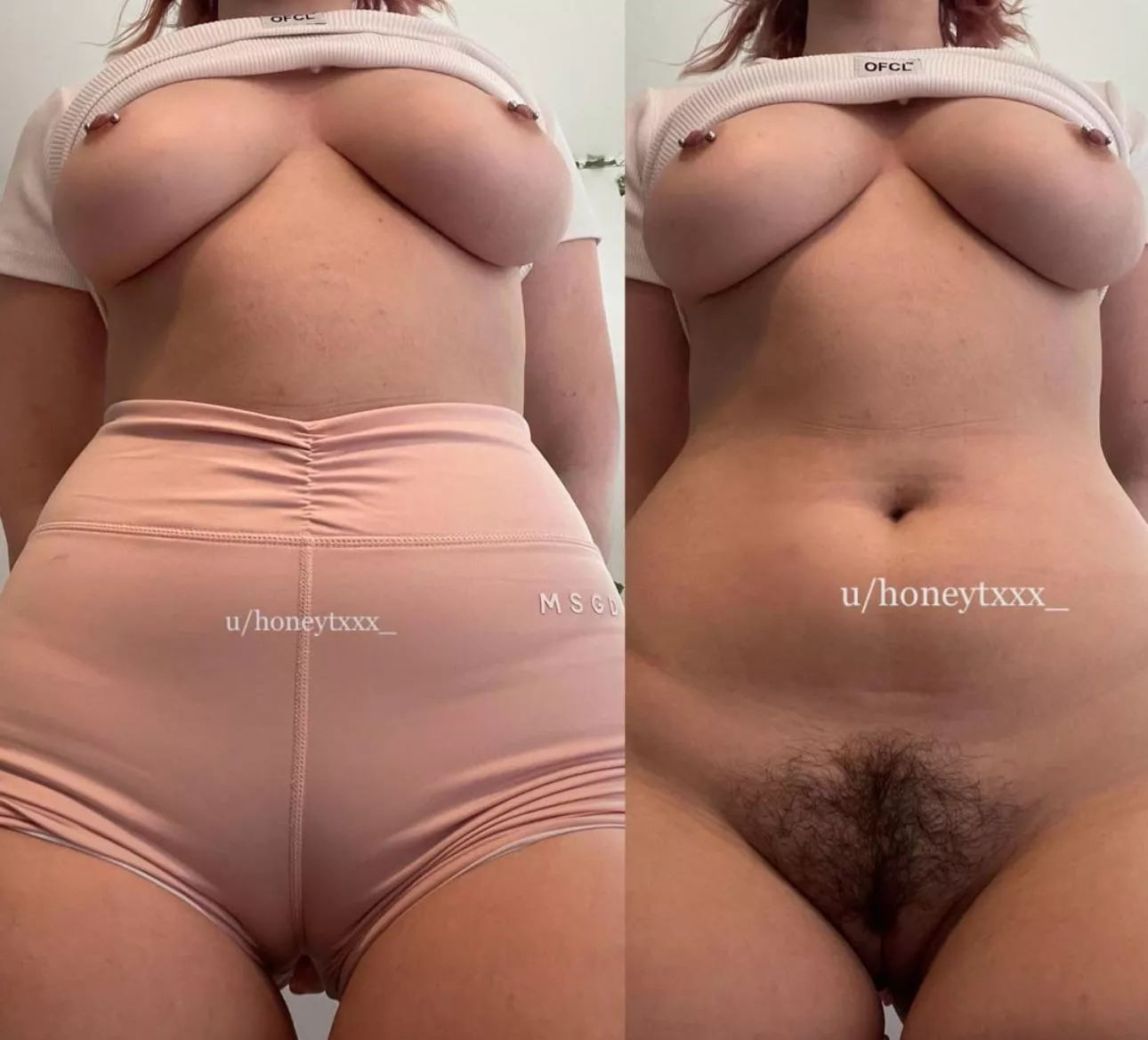 The camel toe VS the hairy pussy underneath ;)