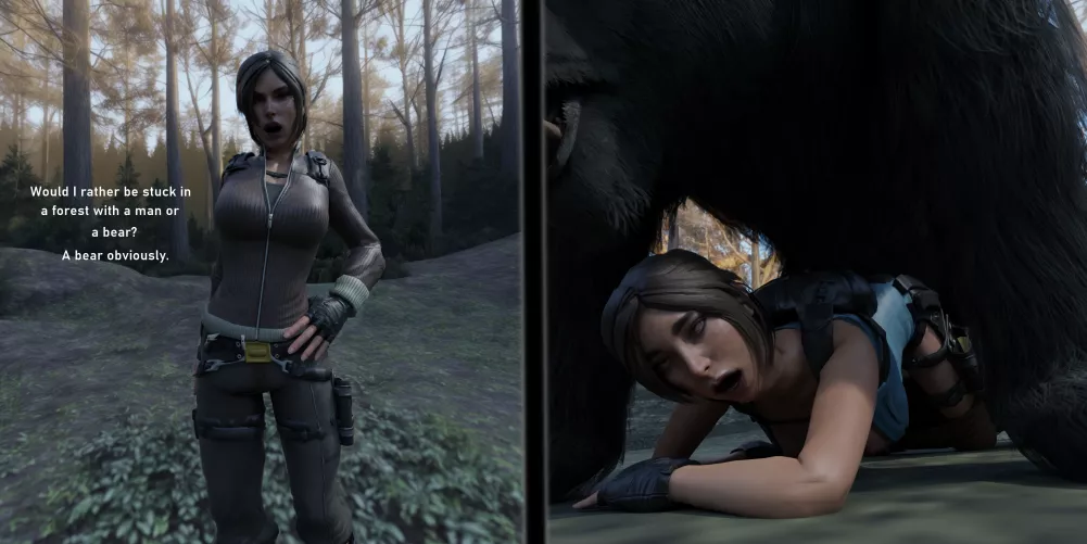 Lara alone with a bear [gur0 ninja](Tomb Raider)
