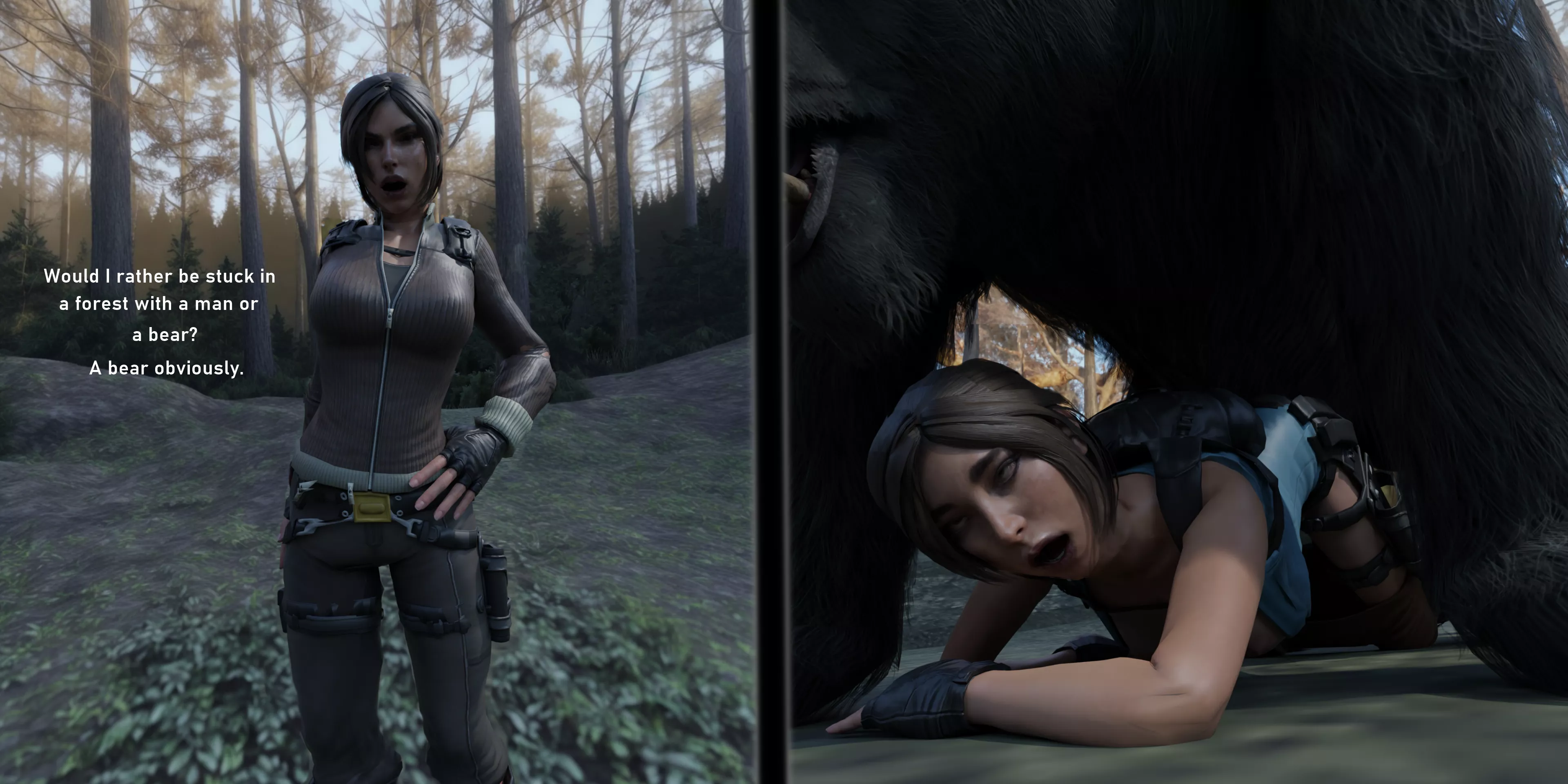 Lara alone with a bear [gur0 ninja](Tomb Raider)
