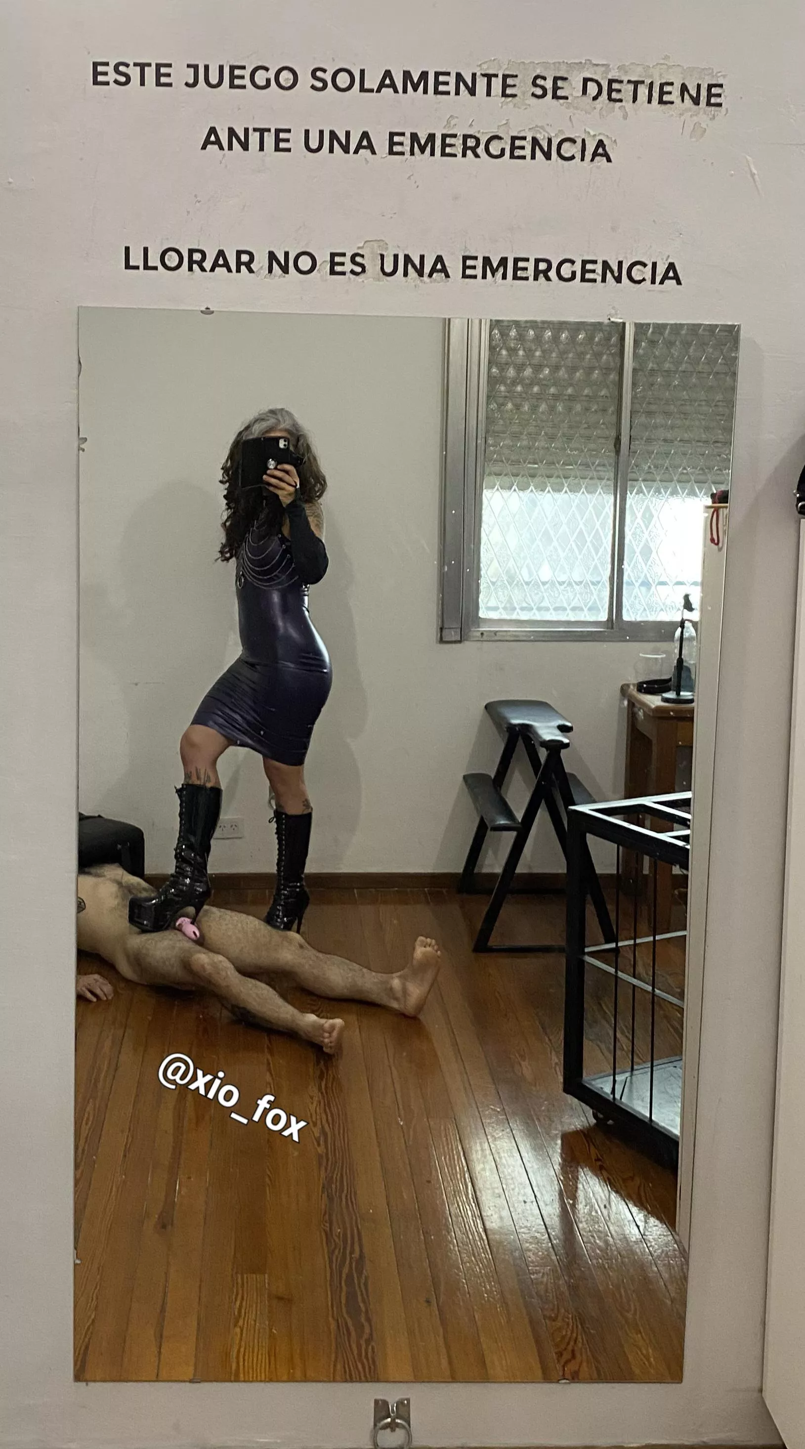 Stomping your balls with my boots is so much fun!!! (Mirror says: This game only stops for an emergency, crying is not an emergency) 