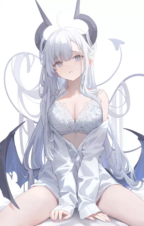 cute white hair succubus [original]