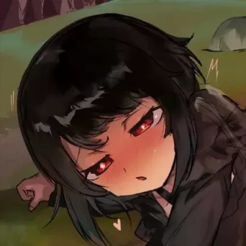 Color: black hair, black hoodie, red eyes, medium-length hair, clothed, blushing, sex, motion lines