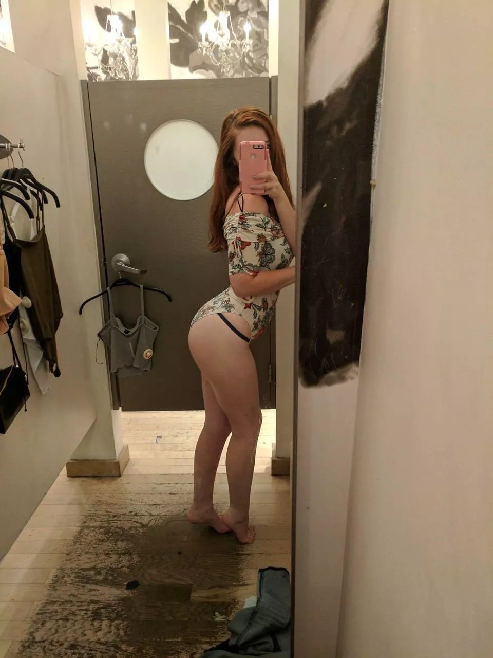 Feeling pretty in the changing room. 