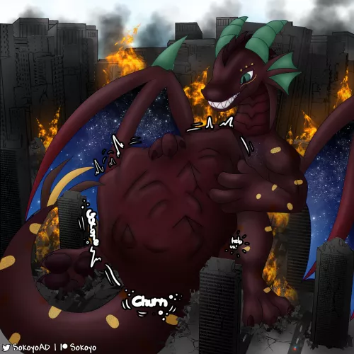 {image} Giant Dragon Shenanigans~ (OC by Sokoyo OwO) [Macro Pred, Male Pred, Unwilling, Fatal Vore, Mass vore]