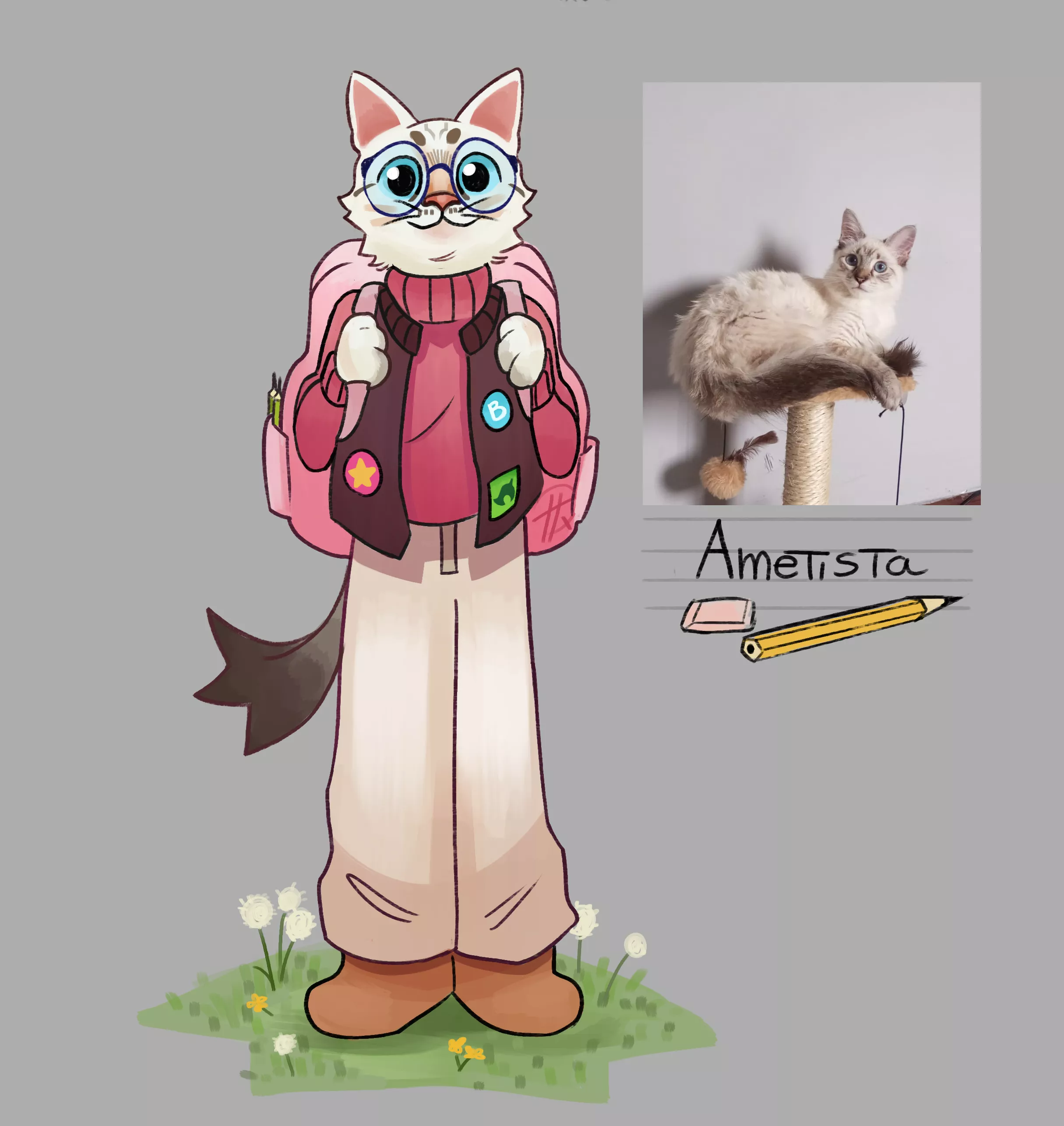 My daughter on her first day of school (Art by me)