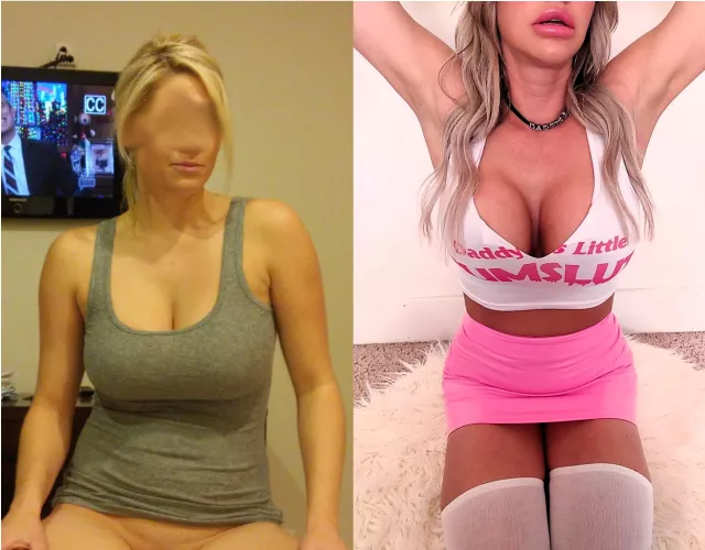 On the left... no extensions, no nails, no lip filler, small implants, no confidence. On the right... the shirt says it all.