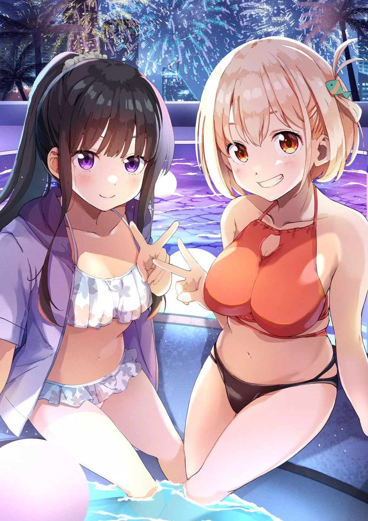 Peace From Takina And Chisato In Their Bikinis (Lycoris Recoil)