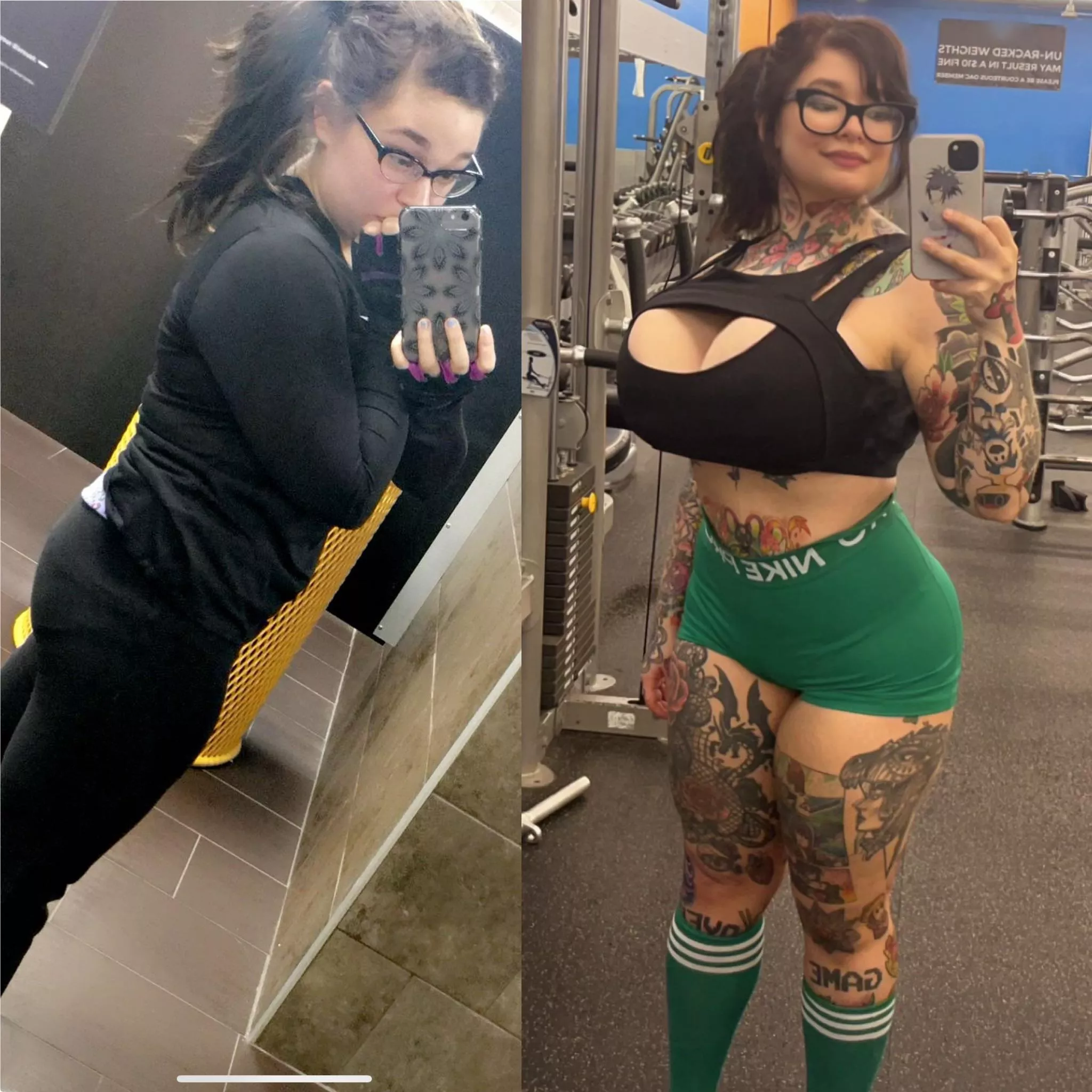 What I used to wear to the gym (2017) vs what I wear now (current) if I have a nice body why not show it off?