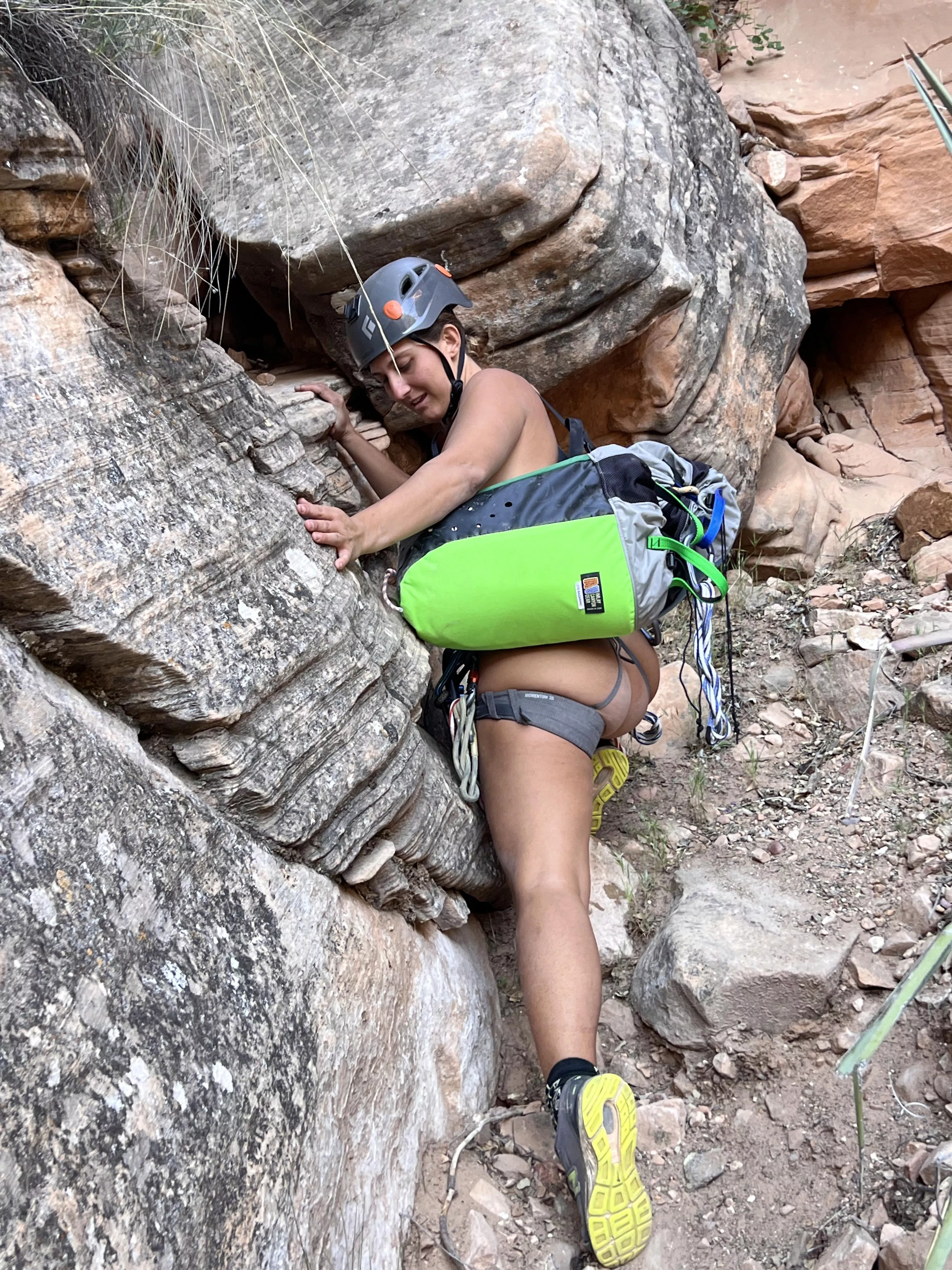 Nude canyoneering! That’s roughly 40lbs of rope I’m carrying, 1/4th of my body weight!