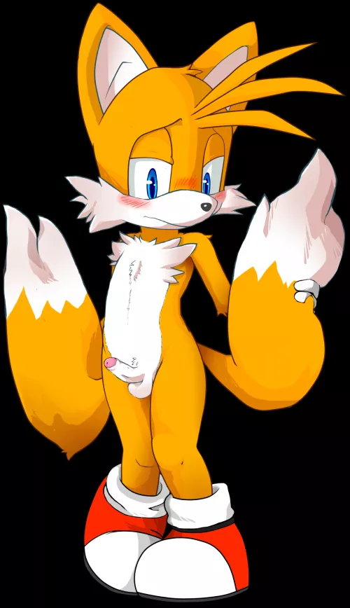 Tails hanging out with his cock 