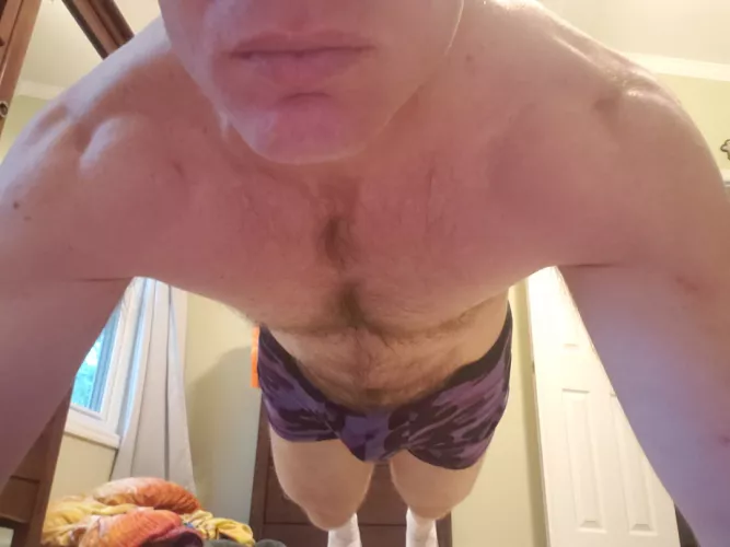 Getting in some plank exercises between work meetings in the new camo boxers the wife got for me!