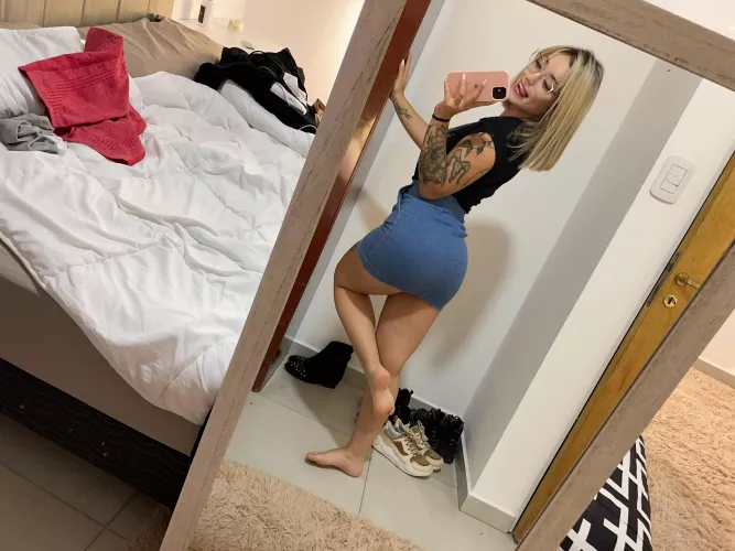 how long would it take you to remove this tight jean skirt from my ass?