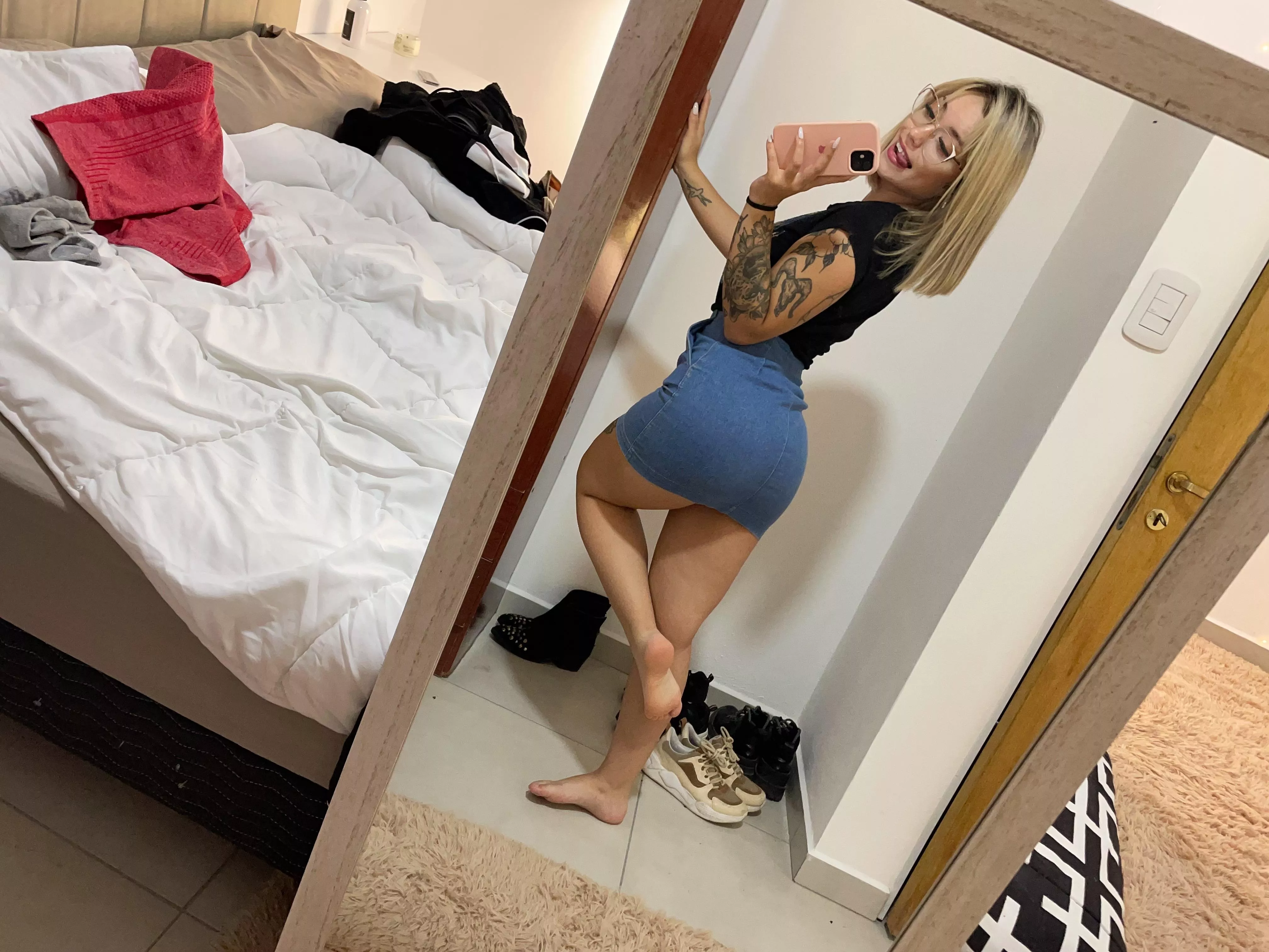 how long would it take you to remove this tight jean skirt from my ass?