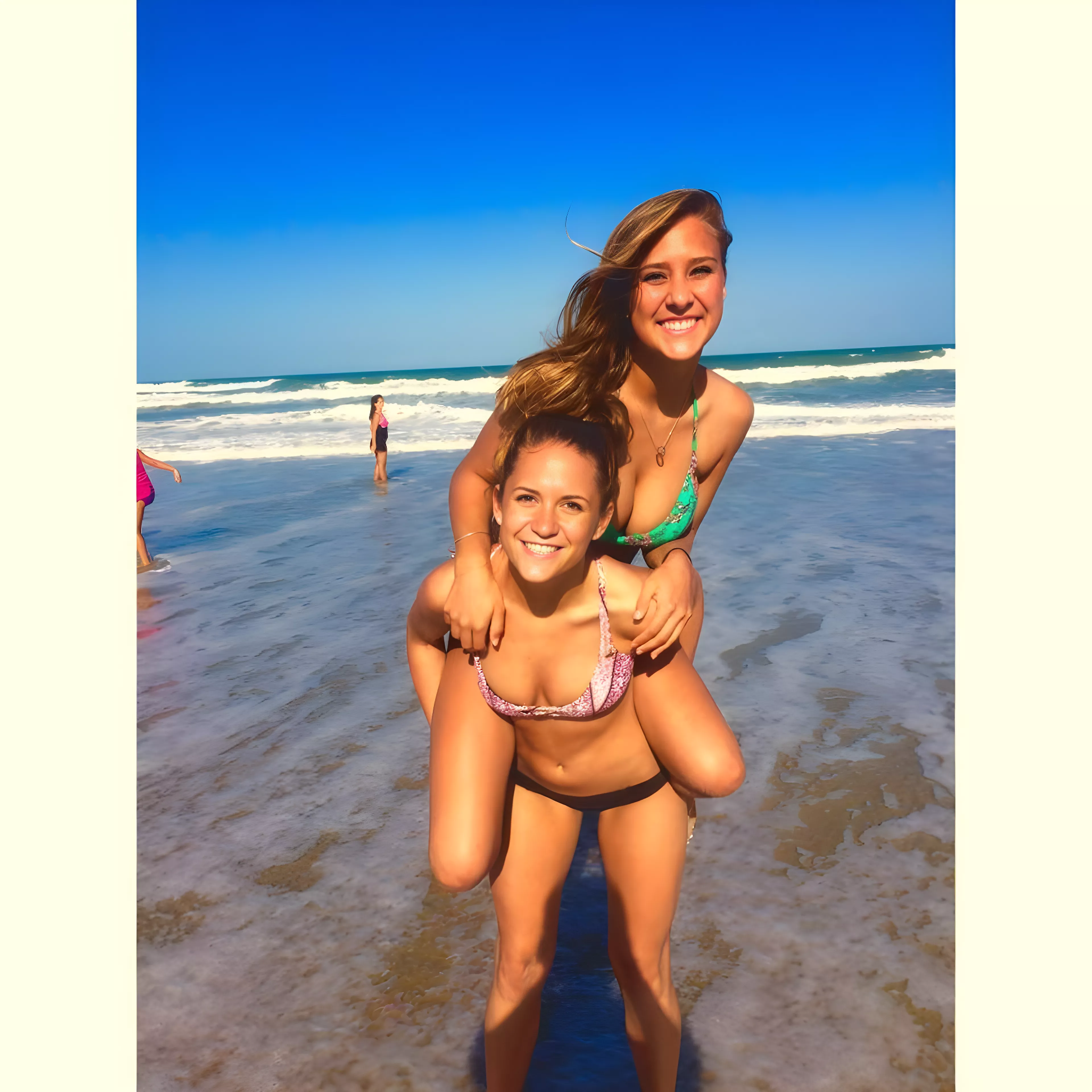 trying to hide them behind her