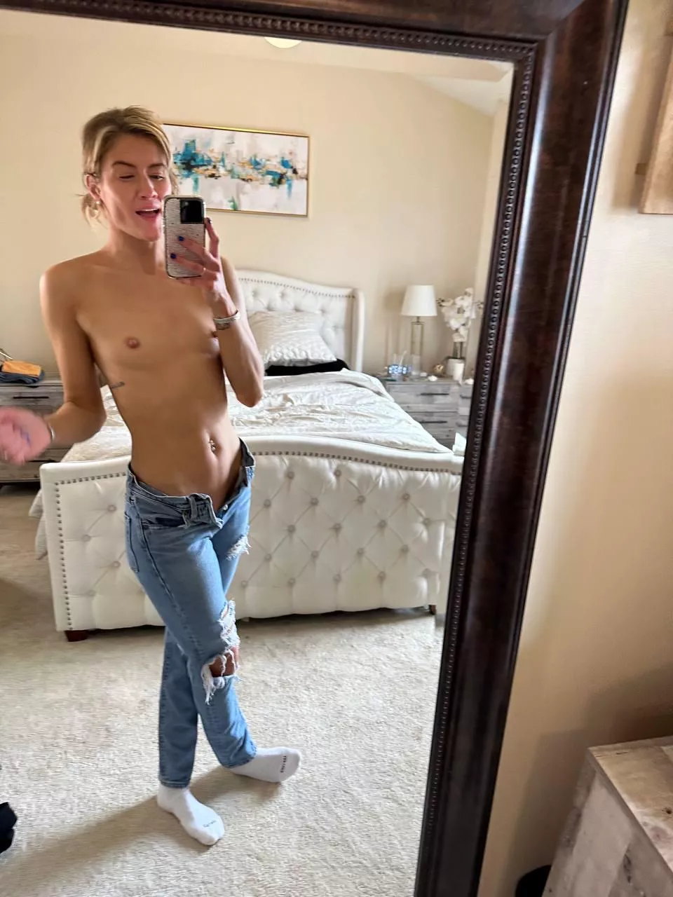 Do you like my cute little boobs? Wanna join me in bed?