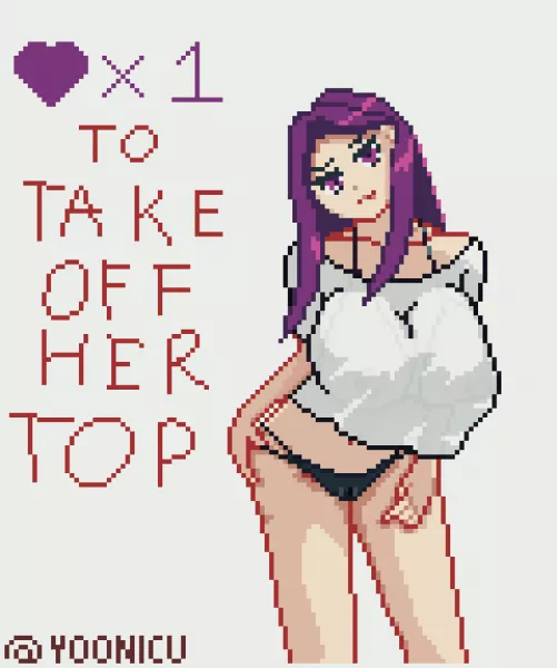 Thanks to your support, her pants are gone, but remains still her top. 