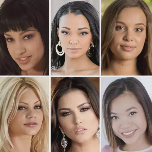 Face Battle (part 2): Abella Anderson vs Harley Dean vs Liza Rowe vs Riley Steele vs Sunny Leone vs Vina Sky