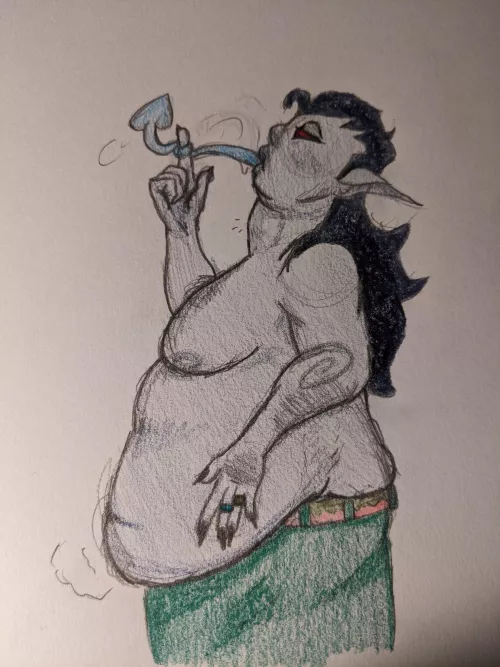 {image} Gulping Down a Pesky Goblin {oral vore/male Pred/unwilling prey/half size} ((Art by Me))
