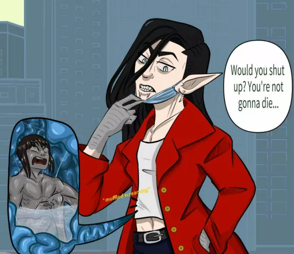 {Image} OC by FishSlapperZook, soft vore, oral vore, M/M, unwilling prey, internal