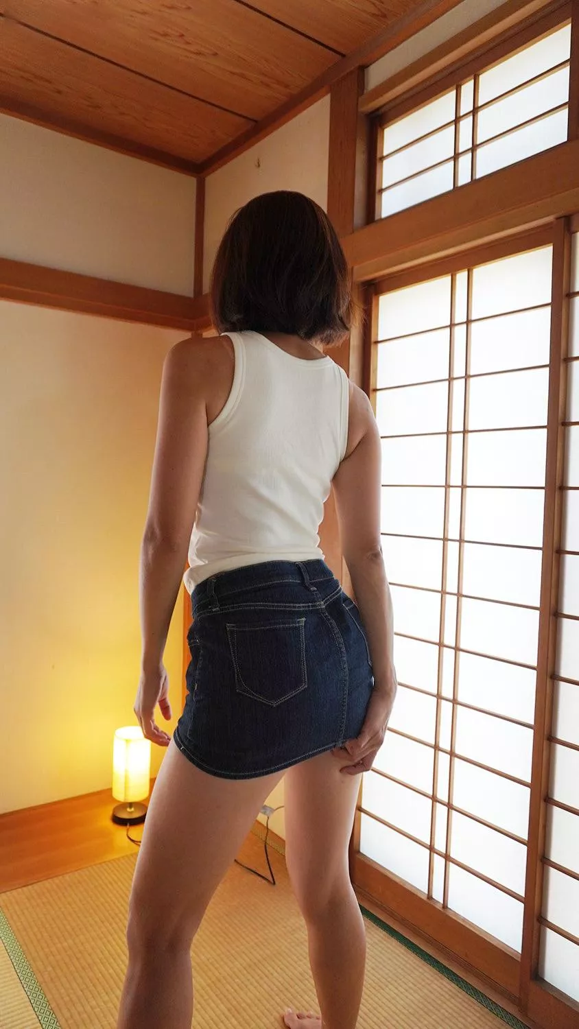 42 yo. Mom from Japan in denim miniskirt 