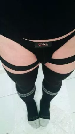 High socks and thong for a cold day