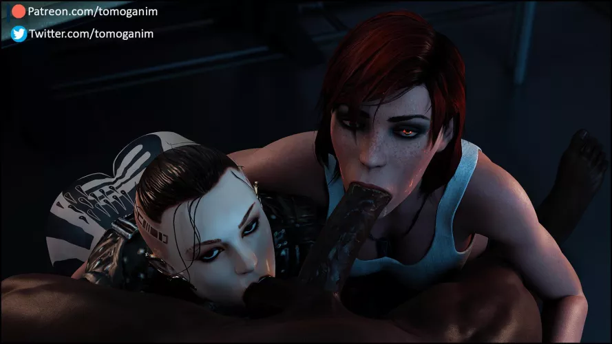 Jack and Femshep give a double blowjob (Tomoganim)