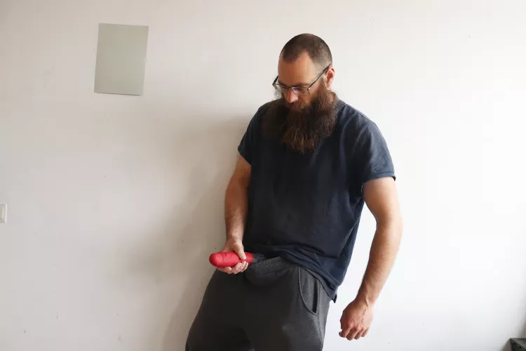 Me, while I'm holding a red dildo in front of myself