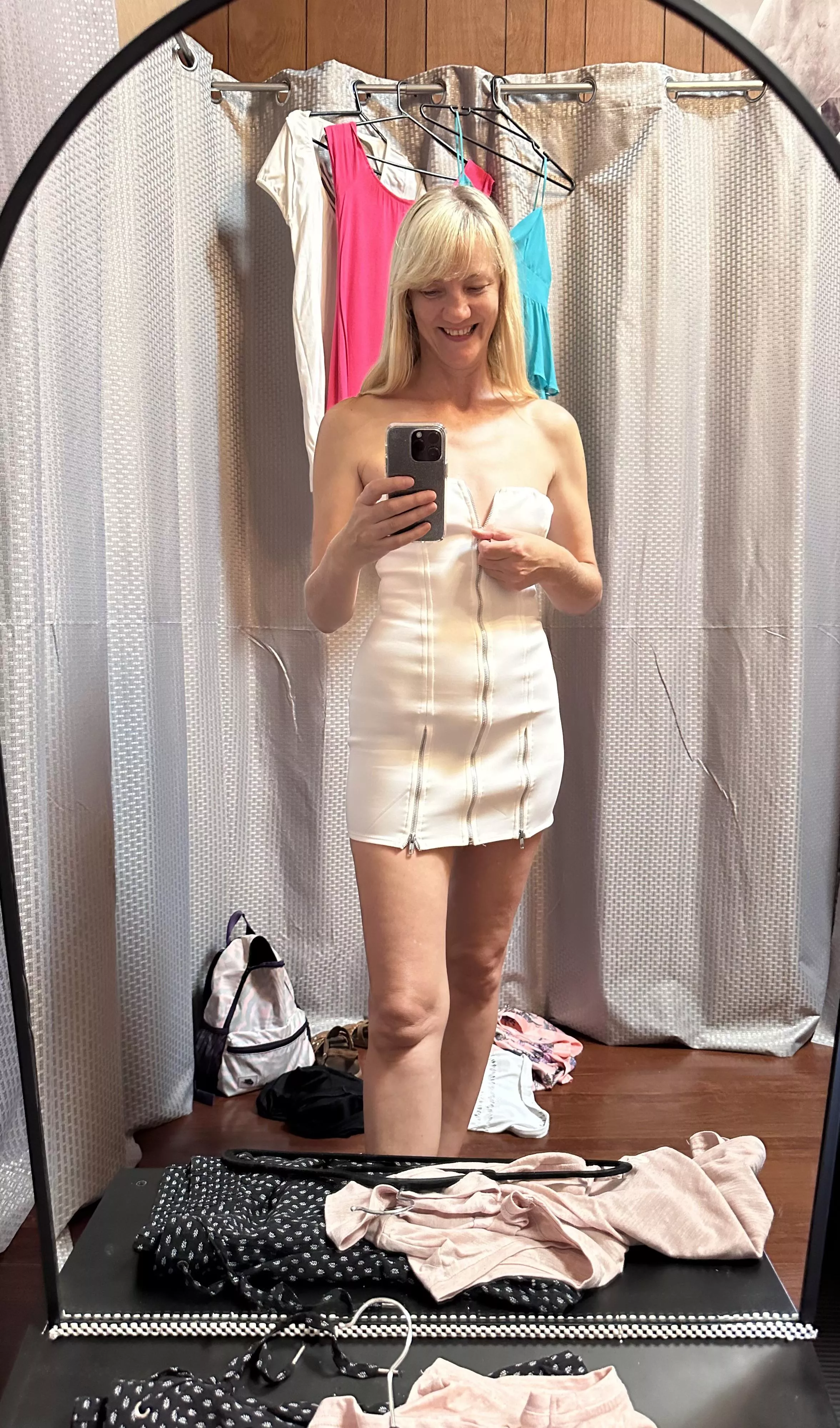 No bra no panties. Unzip for easy access 