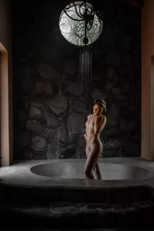 enjoying a nice hot shower.