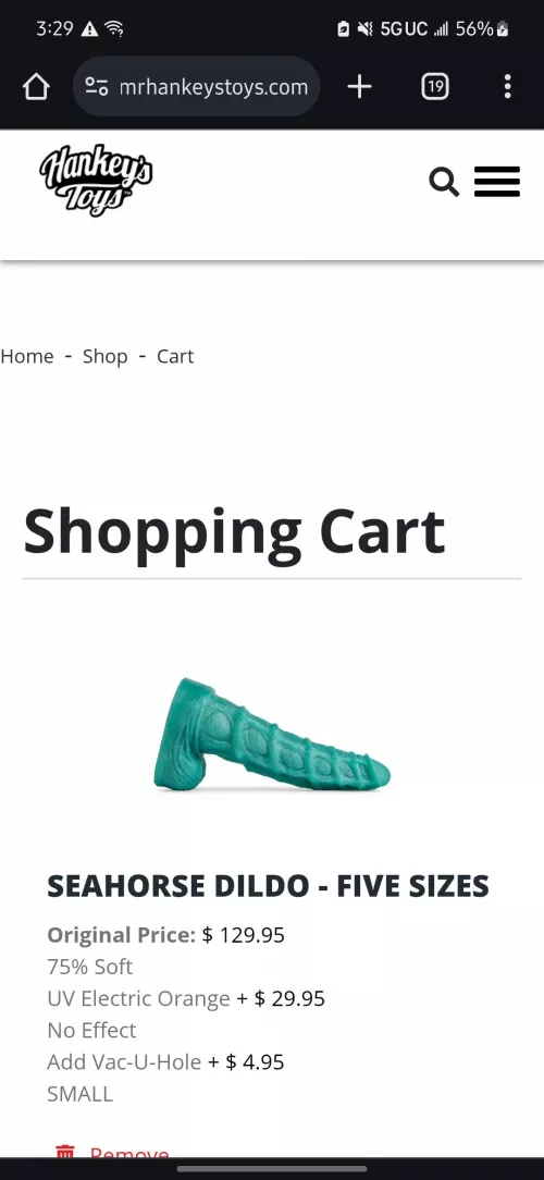 I just wondering  if  how big a mr hankeys sea horse  dildo  is in small 