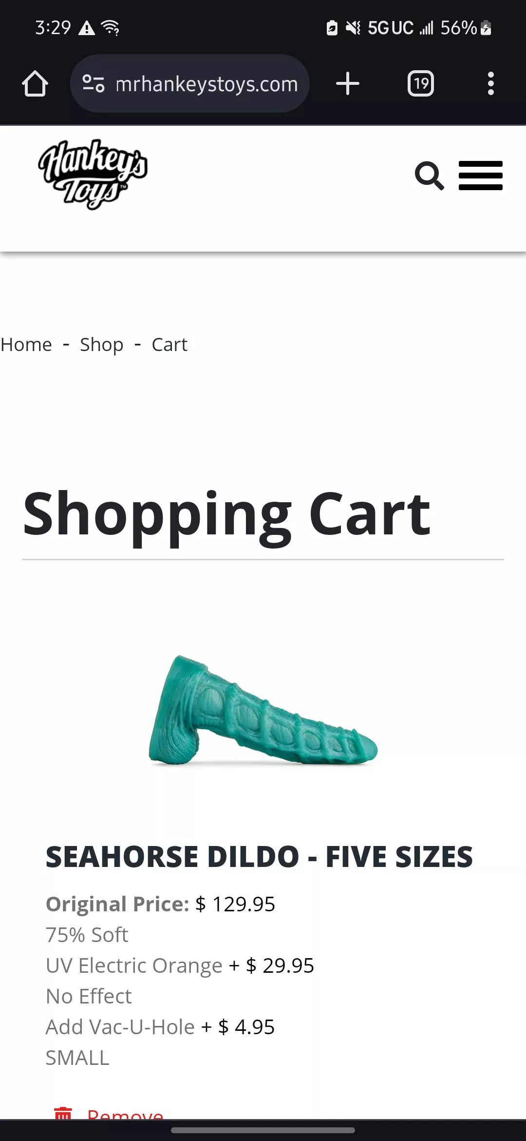 I just wondering  if  how big a mr hankeys sea horse  dildo  is in small 