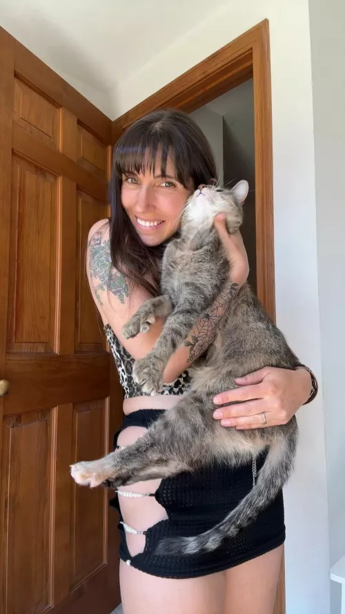 Just a girl with bangs and her pretty kitty 